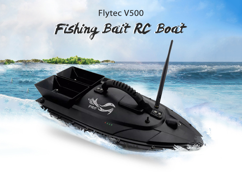 Flytec V500 Fishing Bait RC Boat 500m Remote Fish Finder / 5.4km/h Maximum Speed / Double Motor - Black 2 batteries + EU Plug